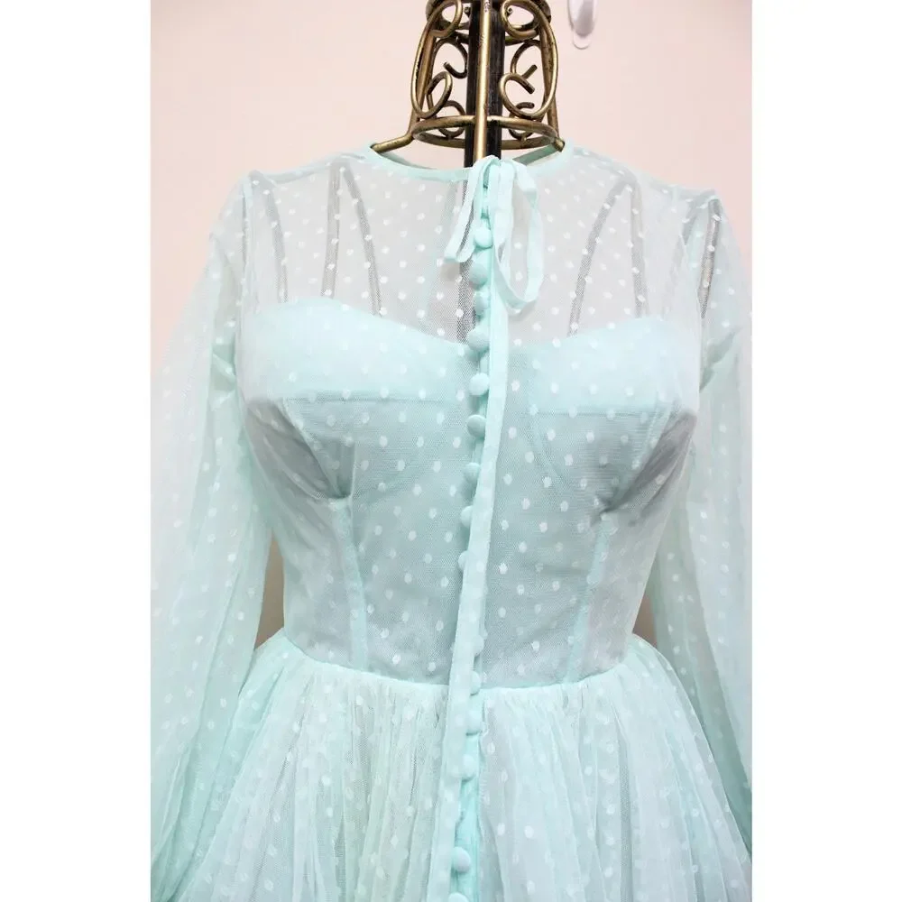 Teuta Matoshi Mint Green Swiss Dot Tulle Dress Size 12 - Picture 3 of 7